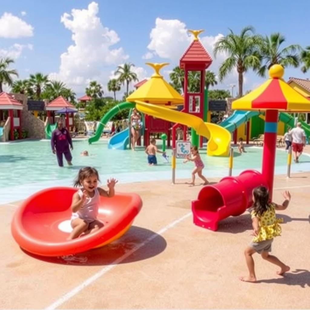 New toddler-safe splash zone at Aquaventure Waterpark featuring colorful mini slides, shallow pools, and water play structures designed for children under 5 years old